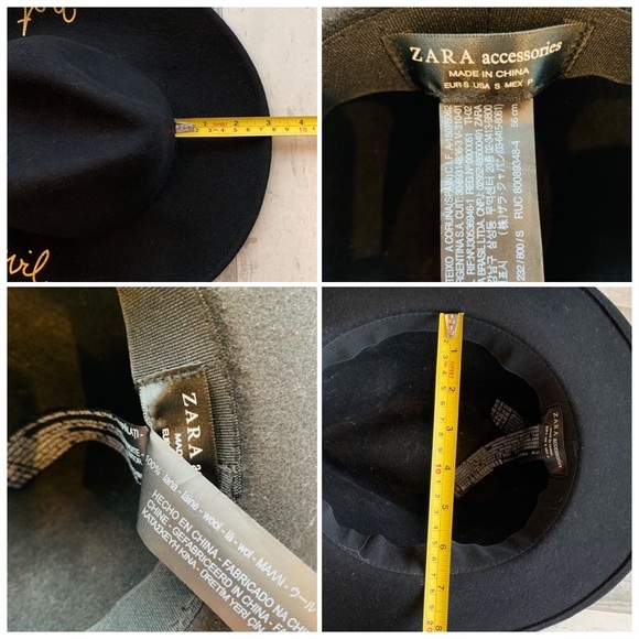Zara 100%Wool Wide Firm Brim Fedora Black Hat - Picture 15 of 16